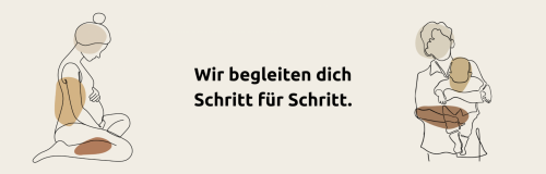Zeichnung einer schwangeren Frau und zweites Elternteil mit Kind auf dem Arm